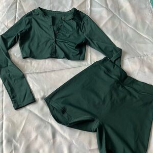 SHEIN Dark Green High Waist Shorts Set
